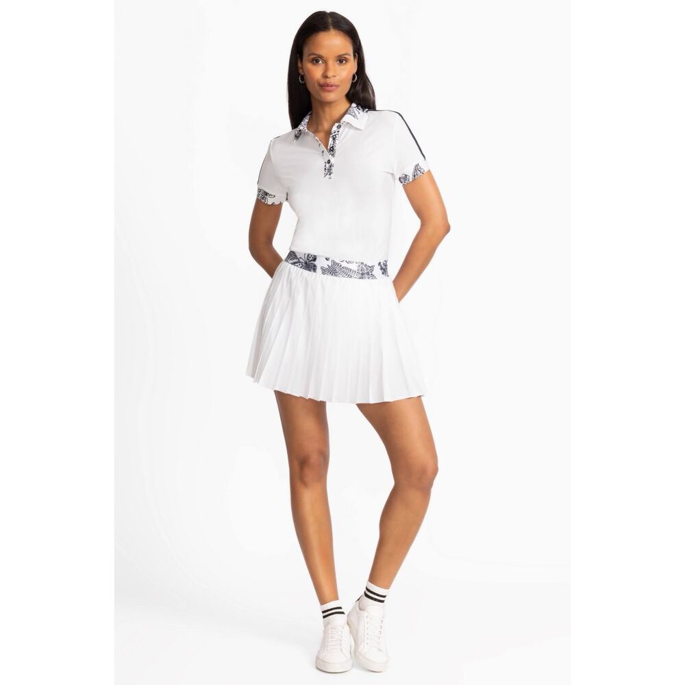 Johnny Was Bee Active White Pleated Tennis Skirt Floral Trim Small NWOT